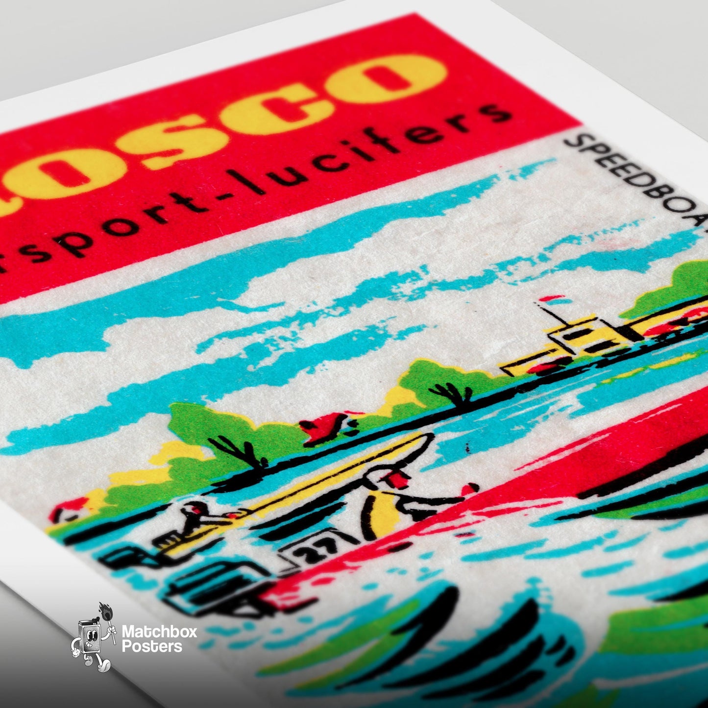 Speedboat Race - vintage matchbox label print - close-up detail