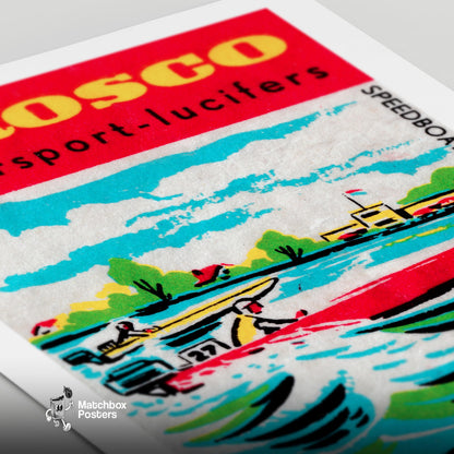 Speedboat Race - vintage matchbox label print - close-up detail