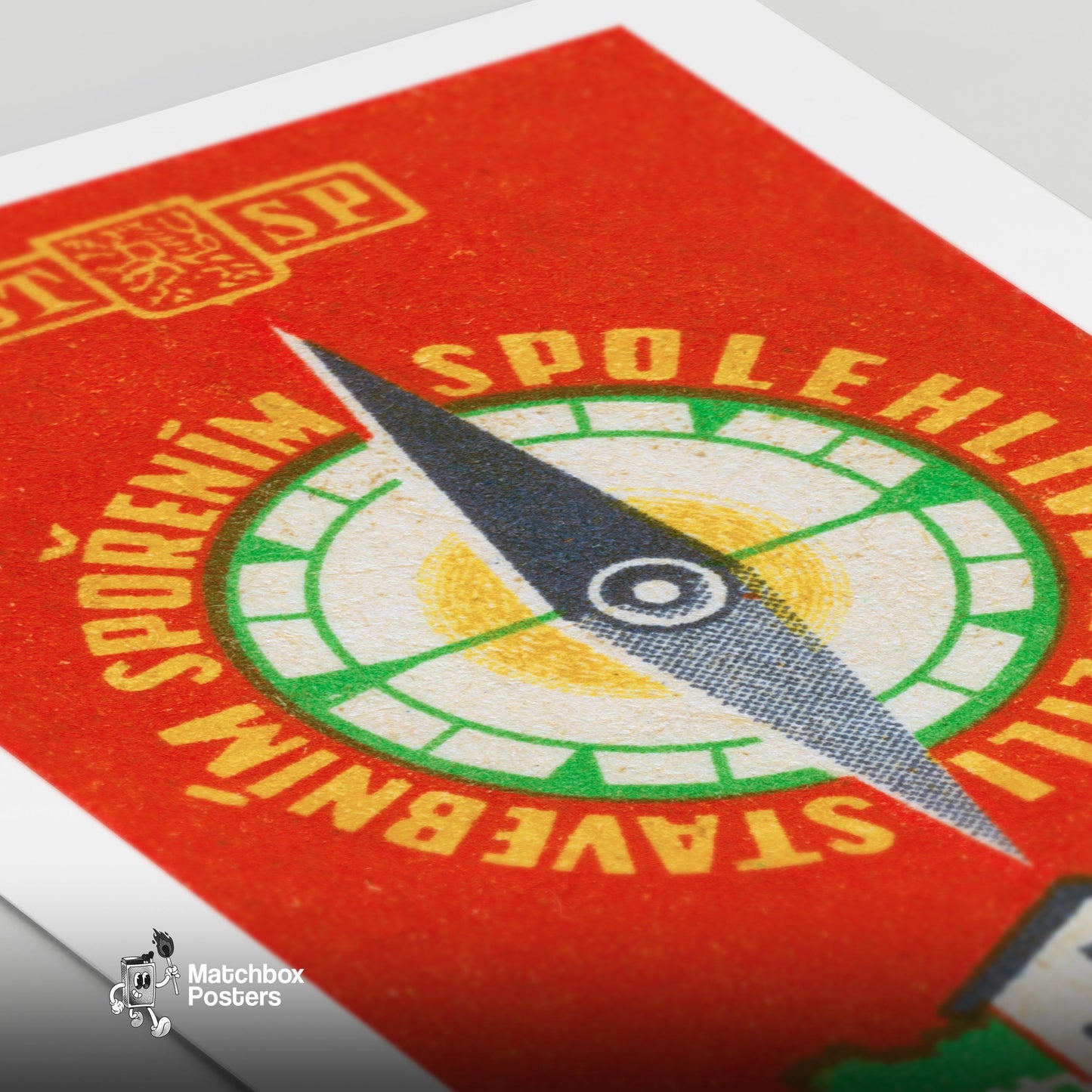 Compass - vintage matchbox label print - close-up detail