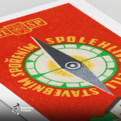 Compass - vintage matchbox label print - close-up detail