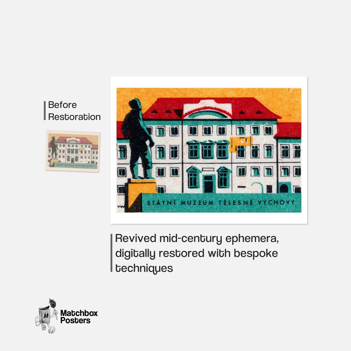 Statni Museum - vintage matchbox label print - framed wall art preview