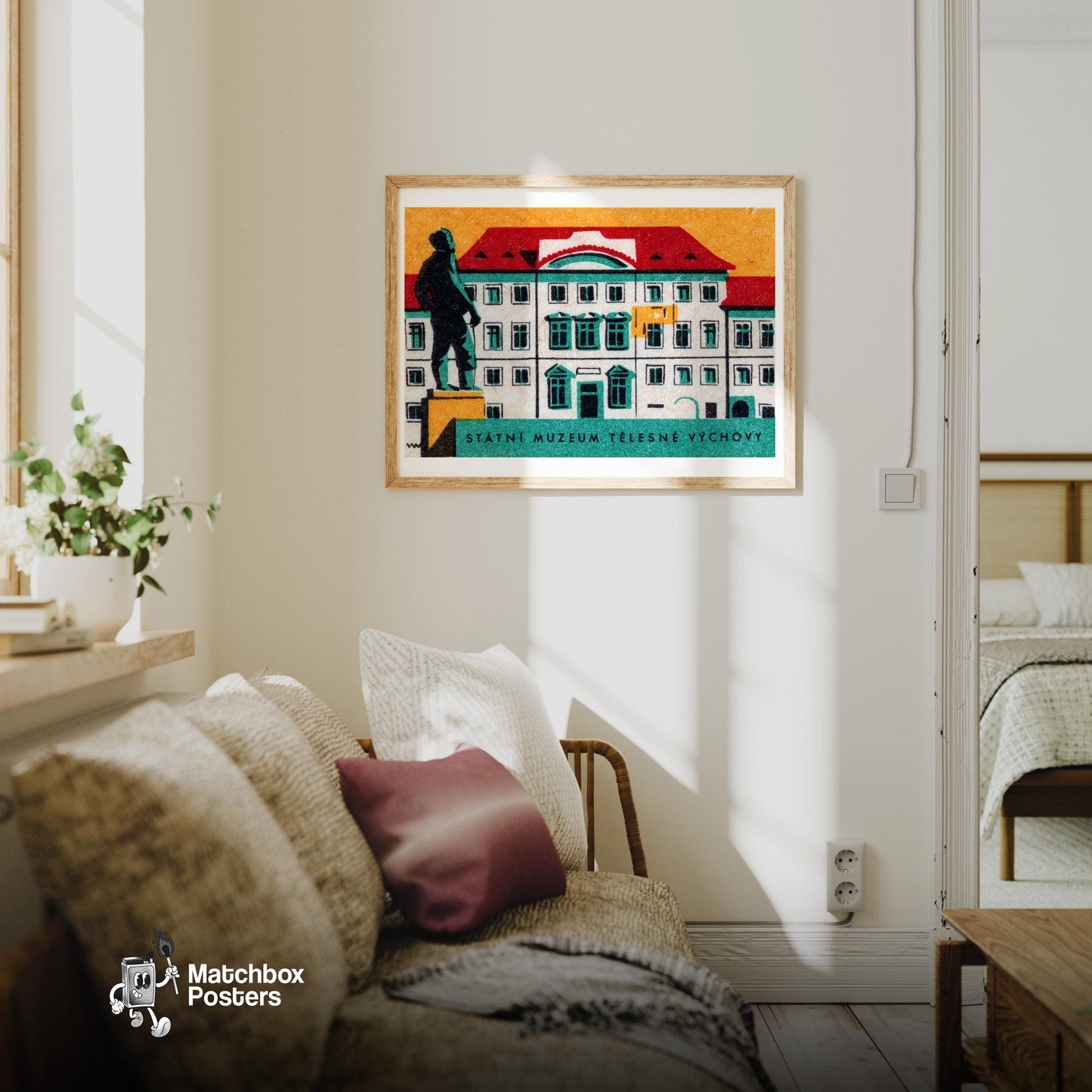 Statni Museum - vintage matchbox label print - living room mockup