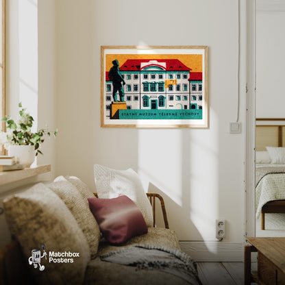 Statni Museum - vintage matchbox label print - living room mockup