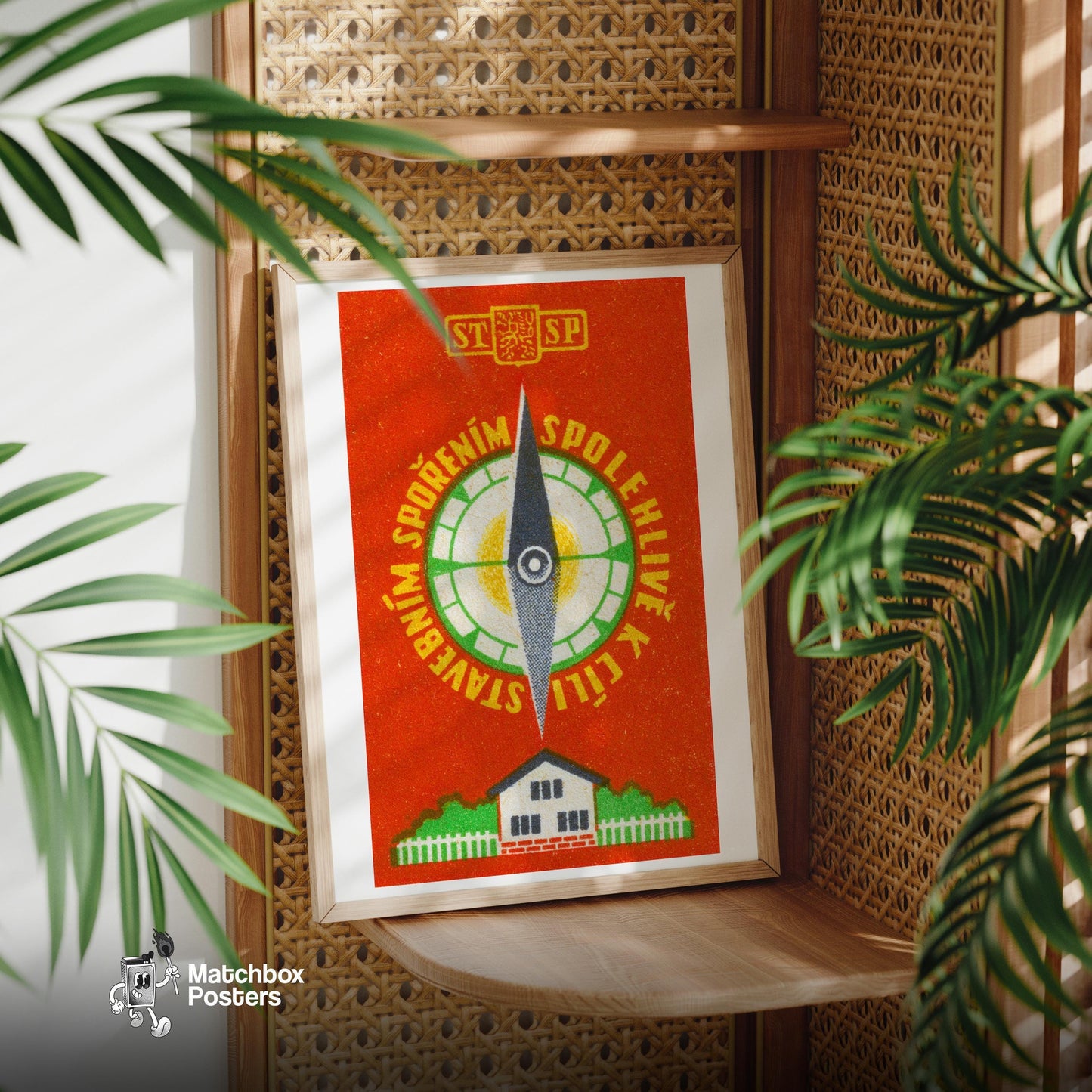 Compass - vintage matchbox label print - office wall