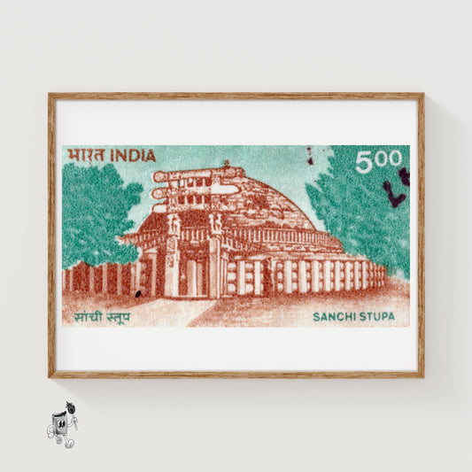 Sanchi Stupa - vintage matchbox label print