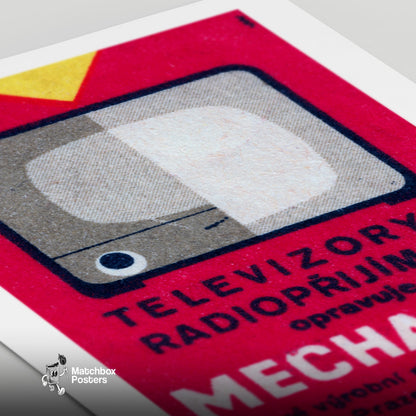 Television and Radio - vintage matchbox label print - close-up detail