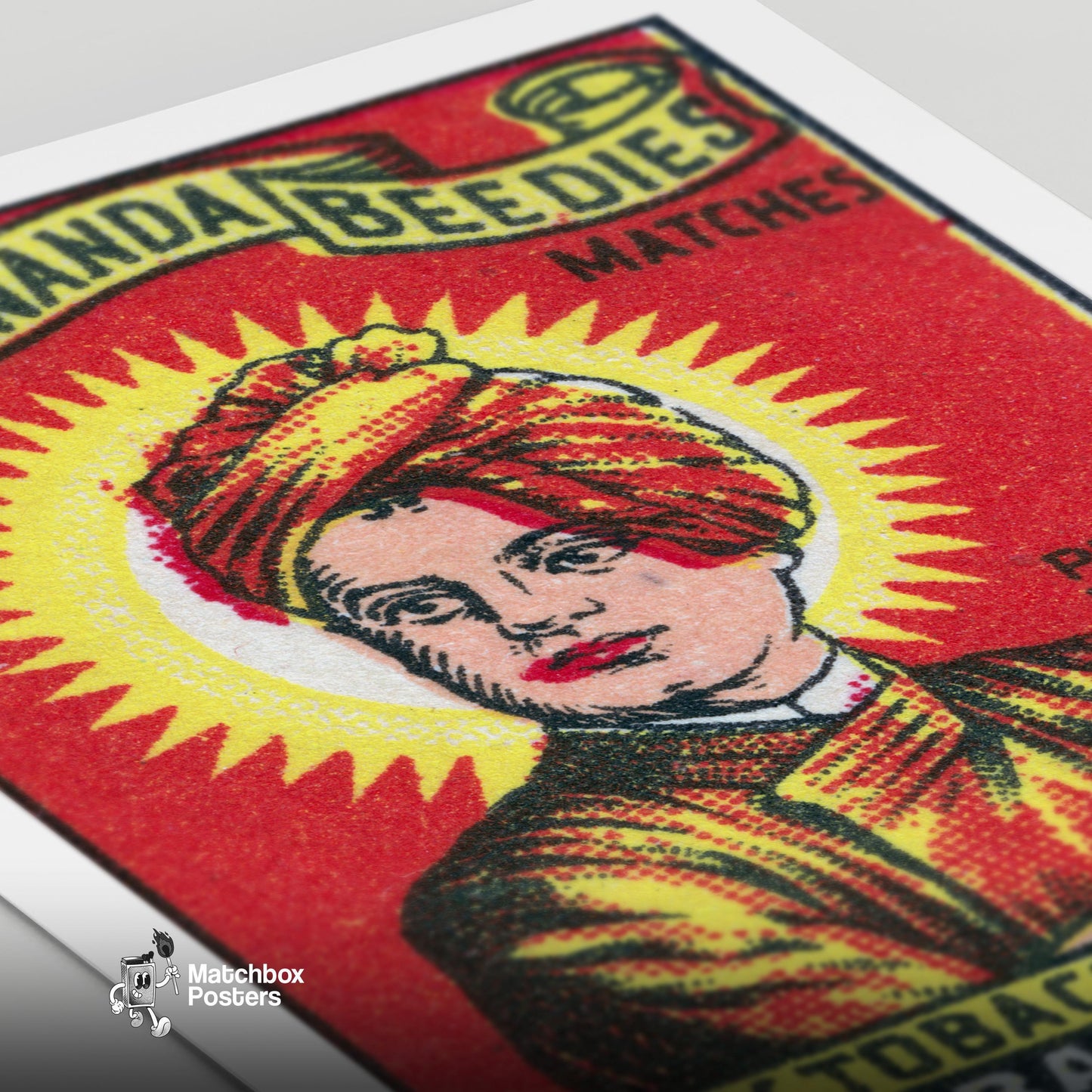 Man in Red Turban - vintage matchbox label print - close-up detail