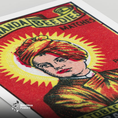 Man in Red Turban - vintage matchbox label print - close-up detail