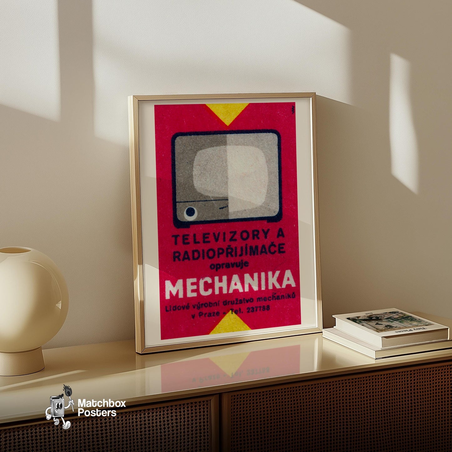 Television and Radio - vintage matchbox label print - size comparison