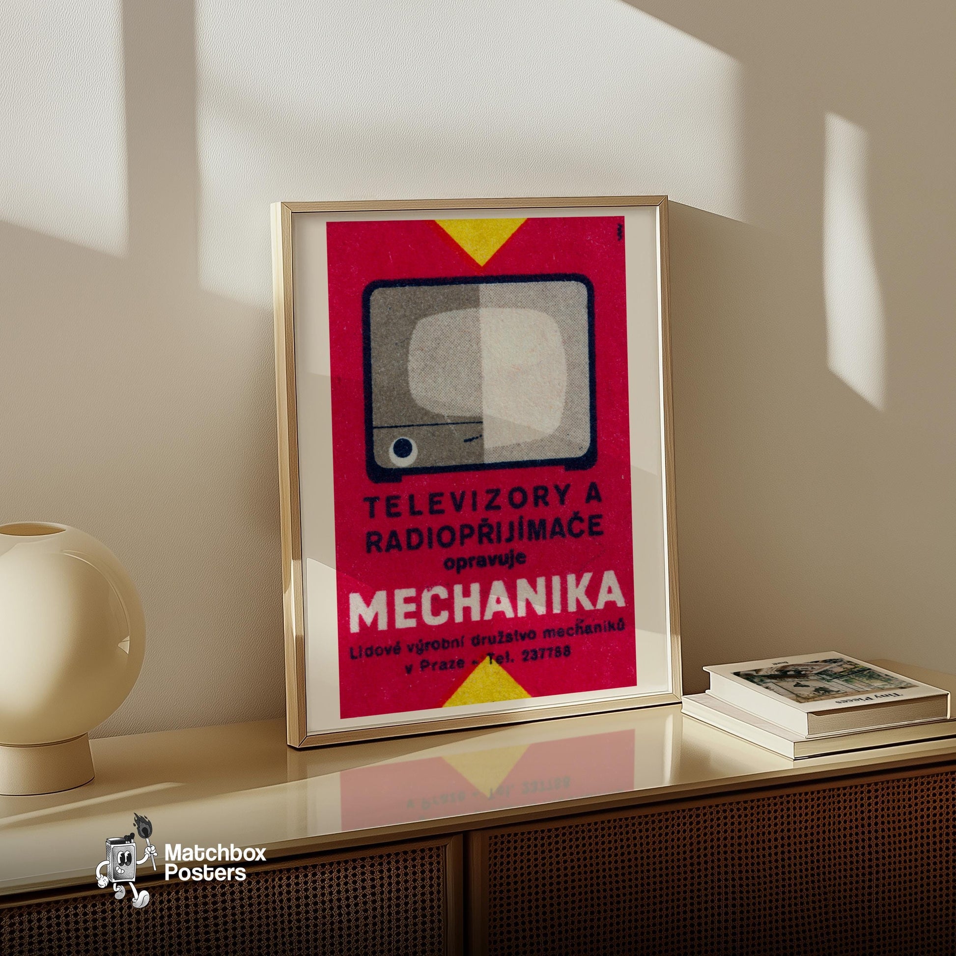 Television and Radio - vintage matchbox label print - size comparison