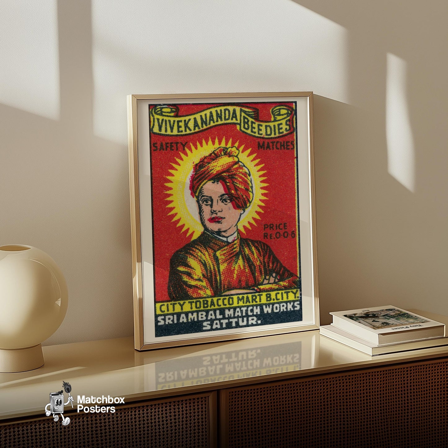 Man in Red Turban - vintage matchbox label print - size comparison