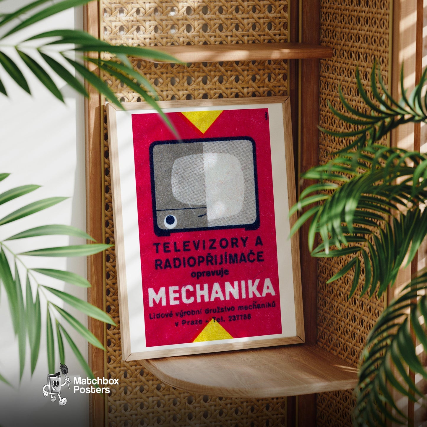 Television and Radio - vintage matchbox label print - office wall
