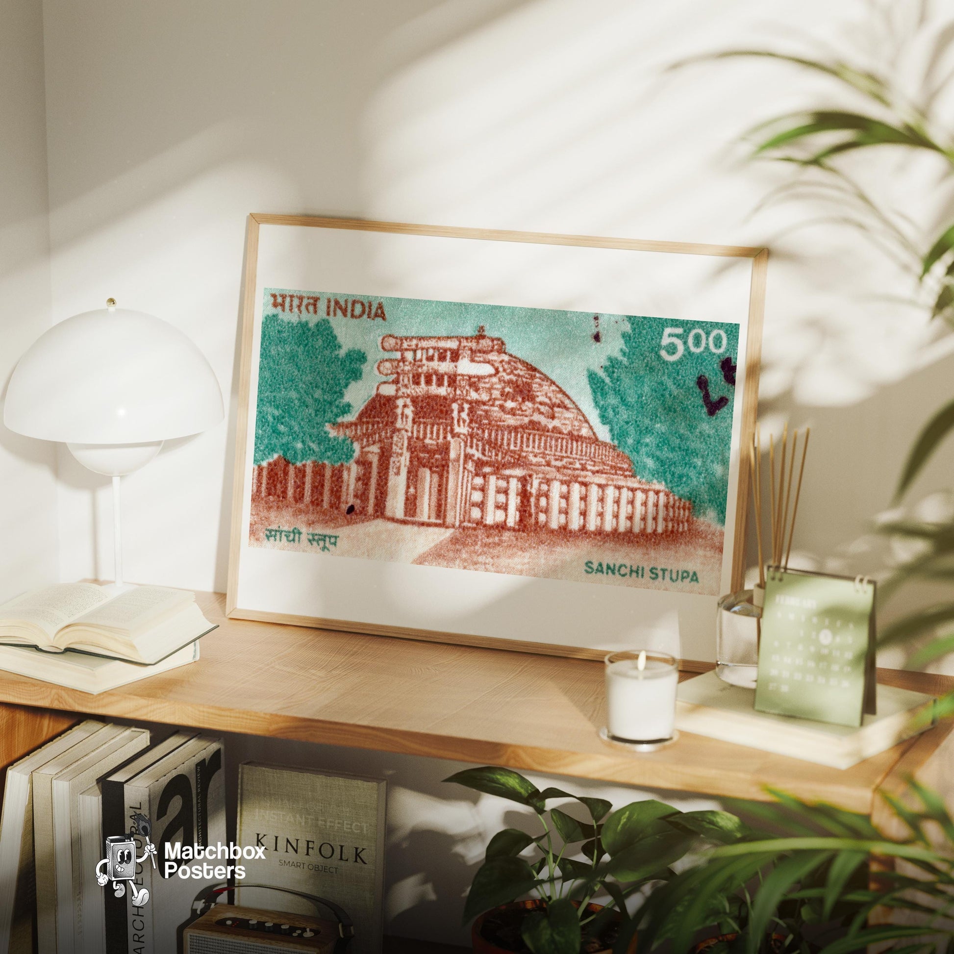 Sanchi Stupa - vintage matchbox label print - office wall