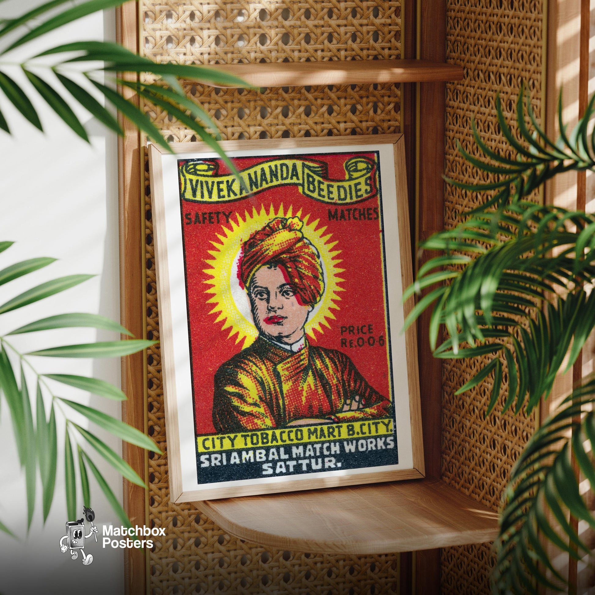 Man in Red Turban - vintage matchbox label print - office wall
