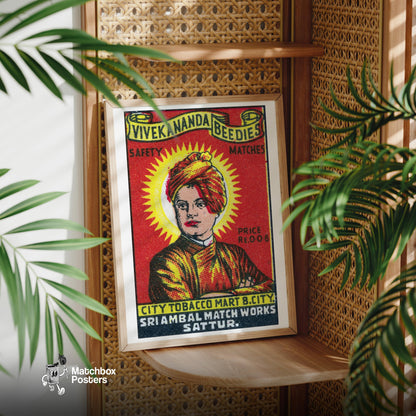 Man in Red Turban - vintage matchbox label print - office wall