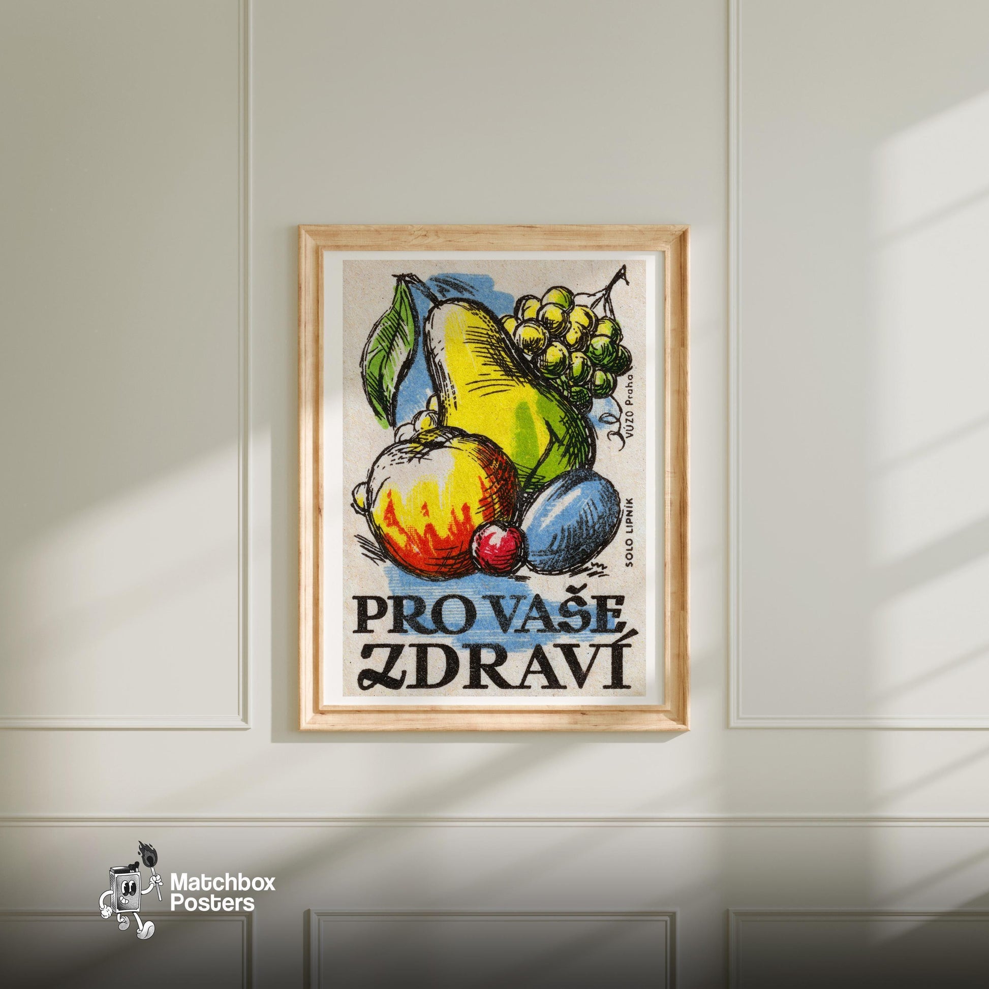 Fruit - vintage matchbox label print - bedroom mockup
