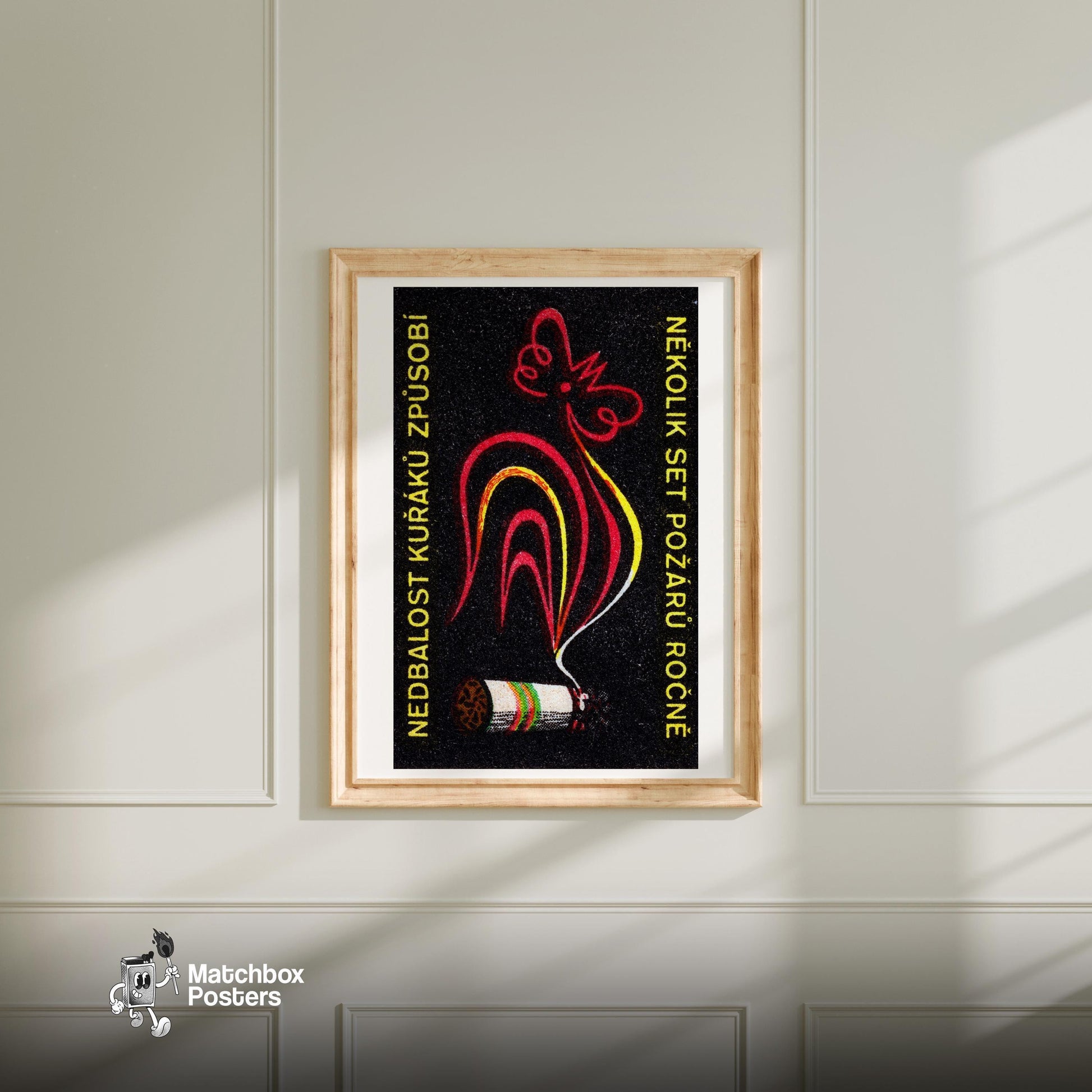 Rooster Cigarette Butt - vintage matchbox label print - bedroom mockup