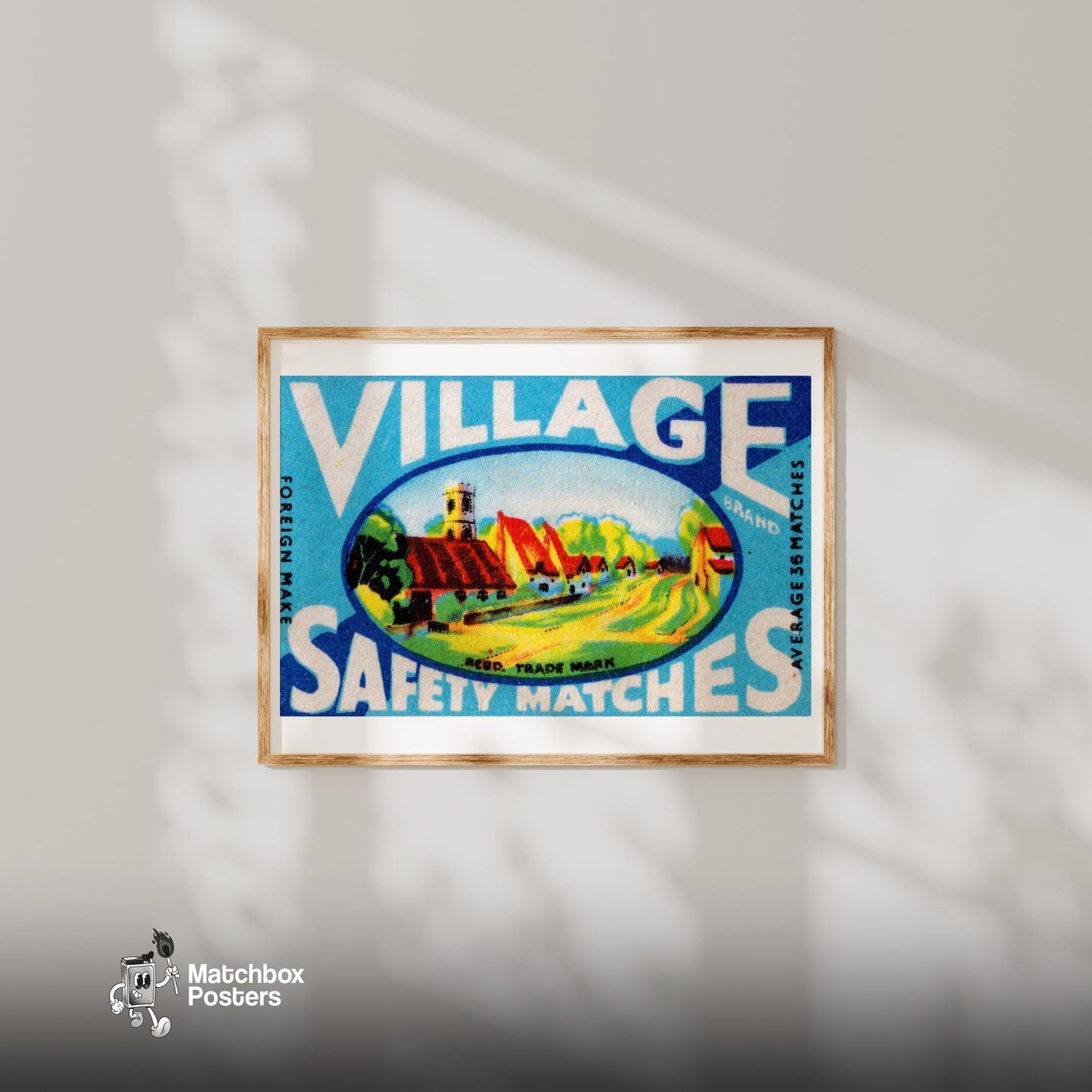 Countryside Village - vintage matchbox label print - bedroom mockup
