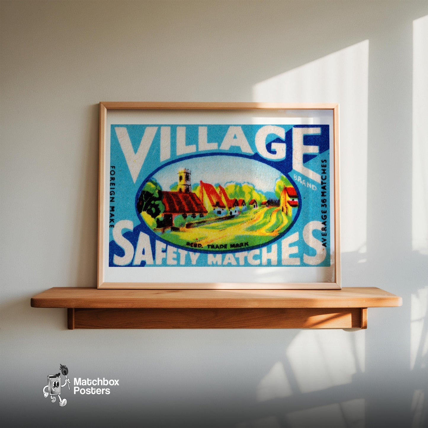 Countryside Village - vintage matchbox label print - size comparison