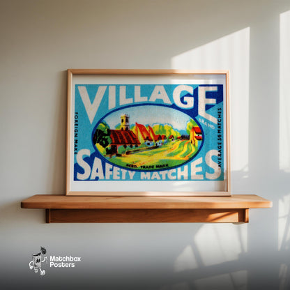 Countryside Village - vintage matchbox label print - size comparison