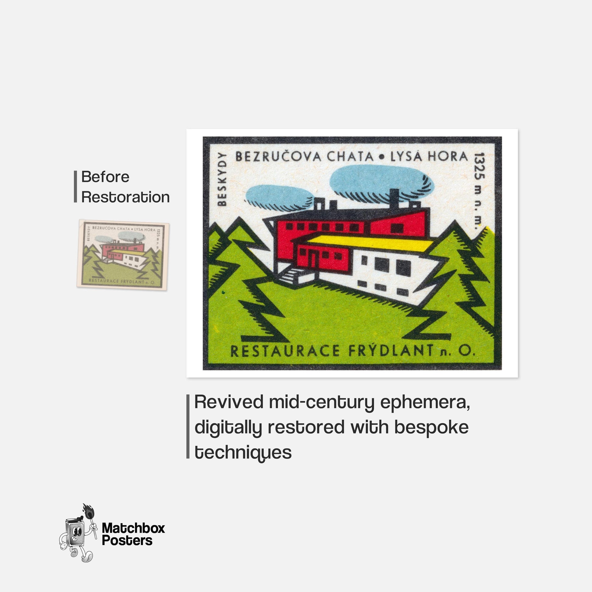 Factory in the Forest - vintage matchbox label print - framed wall art preview