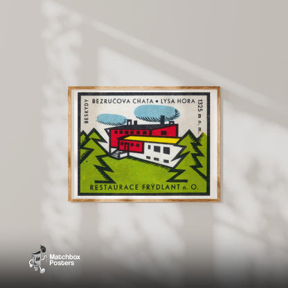 Factory in the Forest - vintage matchbox label print - bedroom mockup