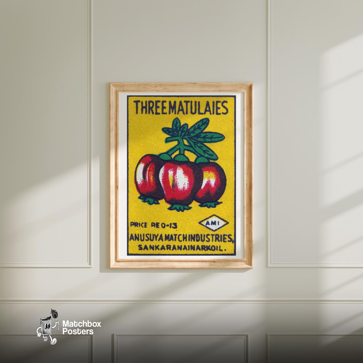 Red Fruit - vintage matchbox label print - bedroom mockup