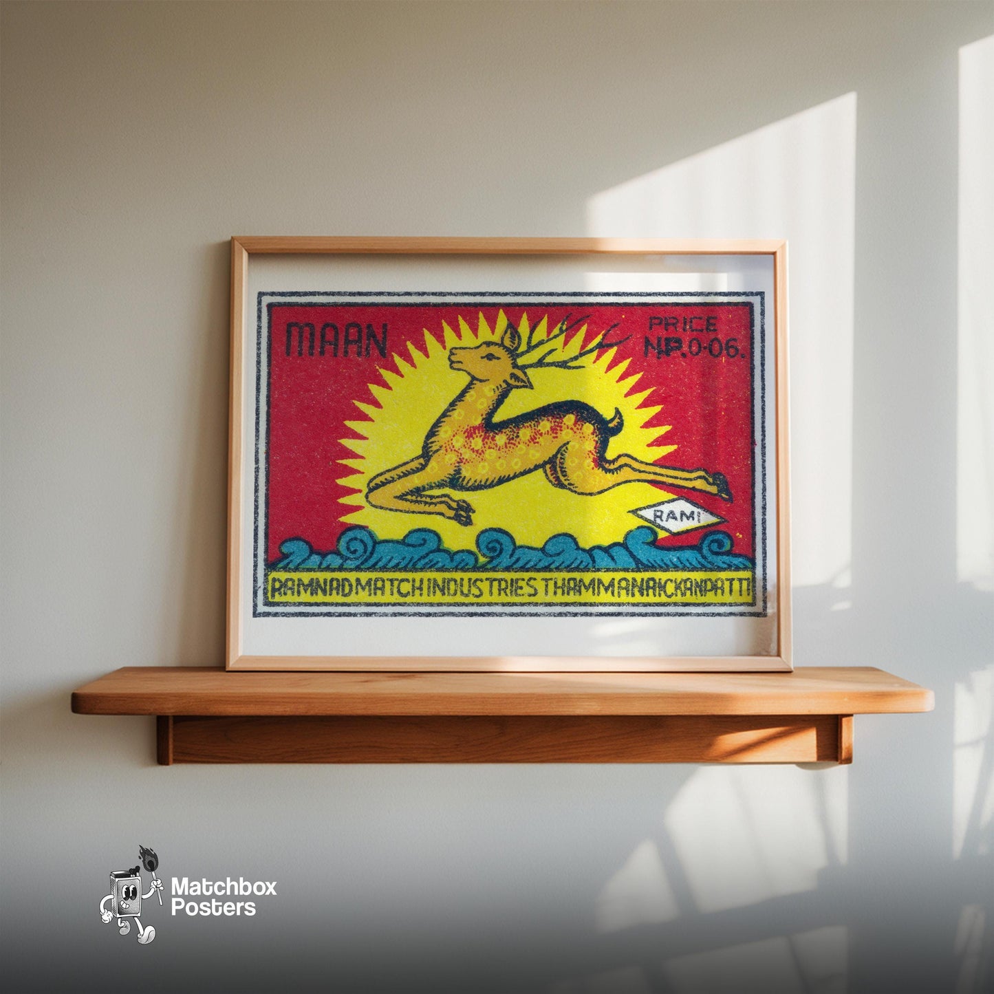 Leaping Deer - vintage matchbox label print - size comparison