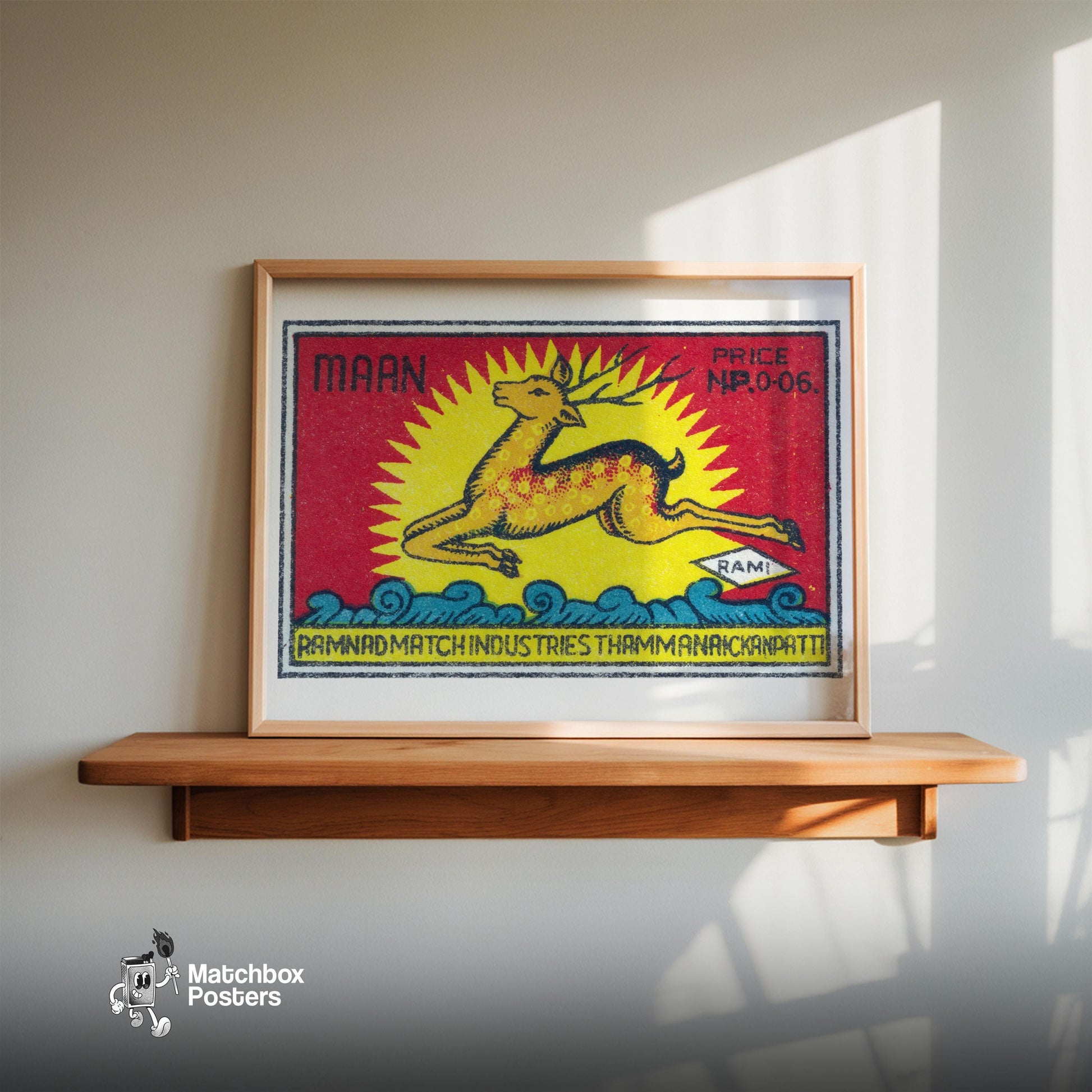 Leaping Deer - vintage matchbox label print - size comparison