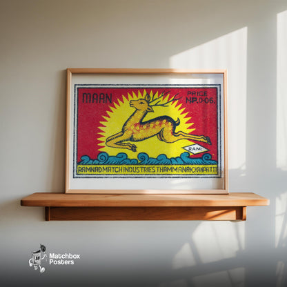 Leaping Deer - vintage matchbox label print - size comparison