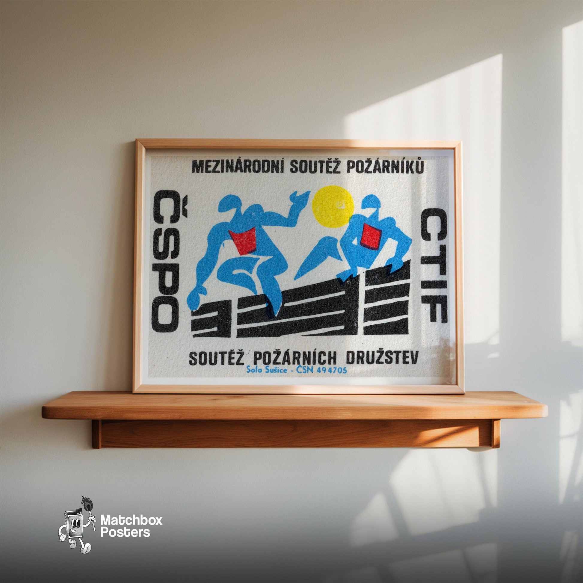 Running Firefighters - vintage matchbox label print - size comparison