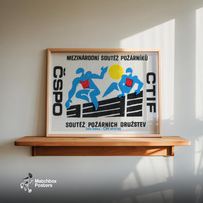 Running Firefighters - vintage matchbox label print - size comparison