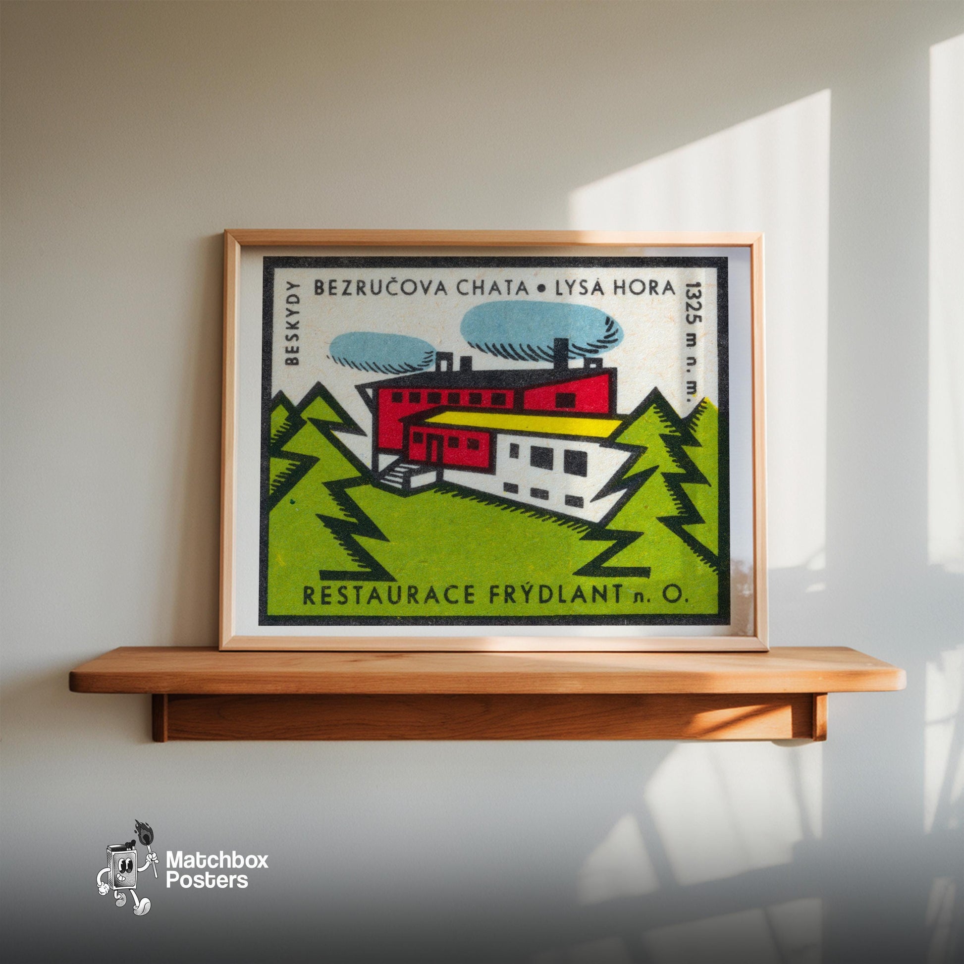 Factory in the Forest - vintage matchbox label print - size comparison