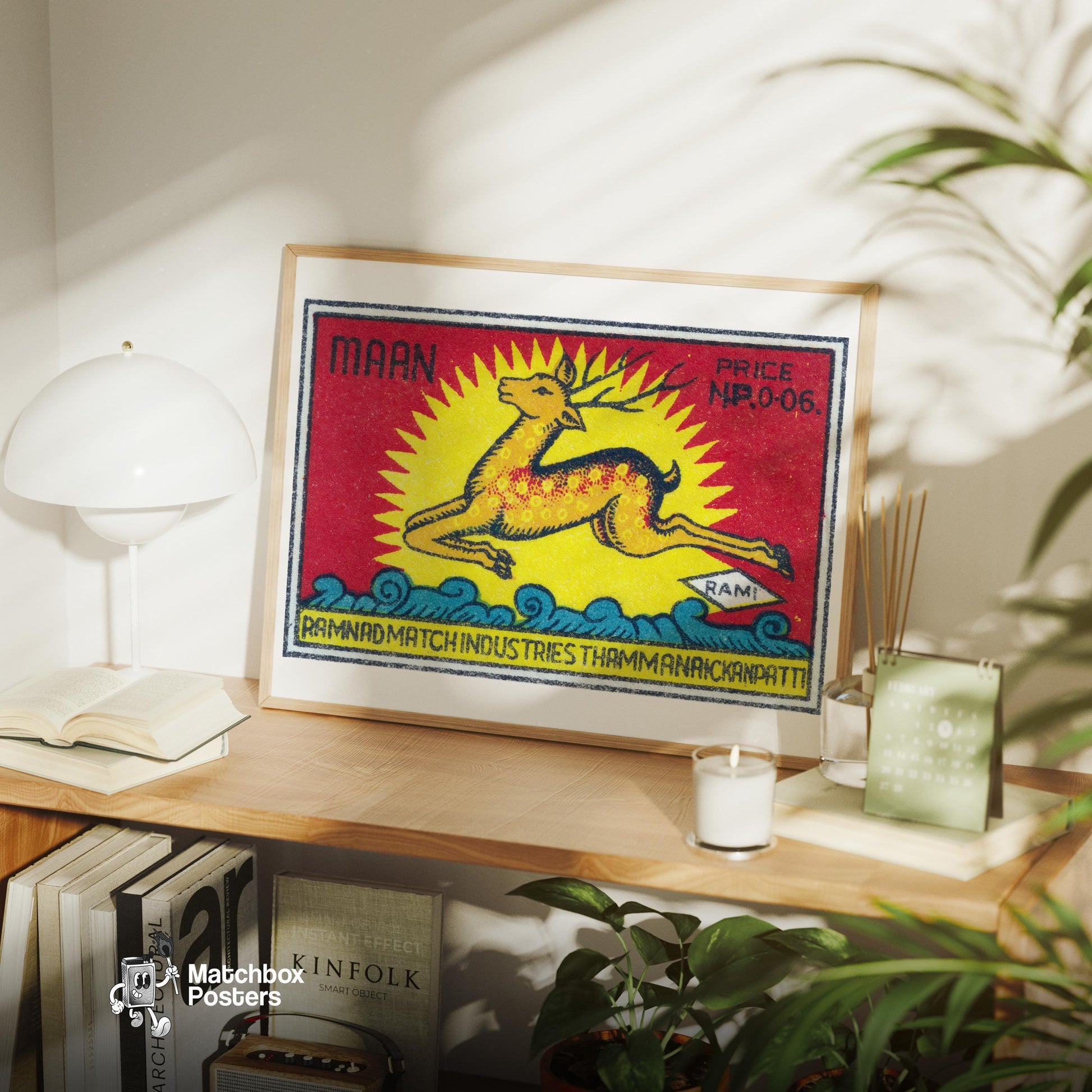 Leaping Deer - vintage matchbox label print - office wall
