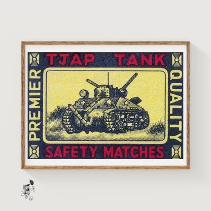 Army Tank - vintage matchbox label print