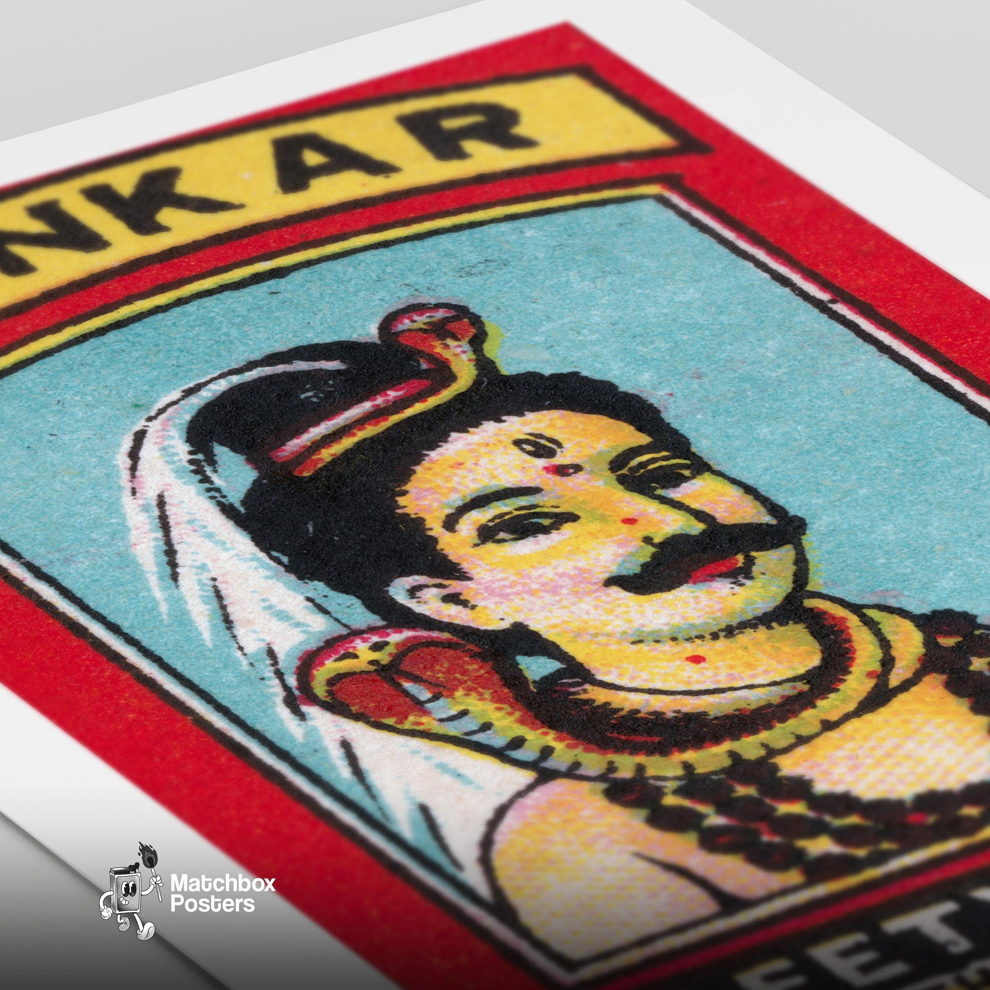 Mythological Figure with Snake - vintage matchbox label print - close-up detail