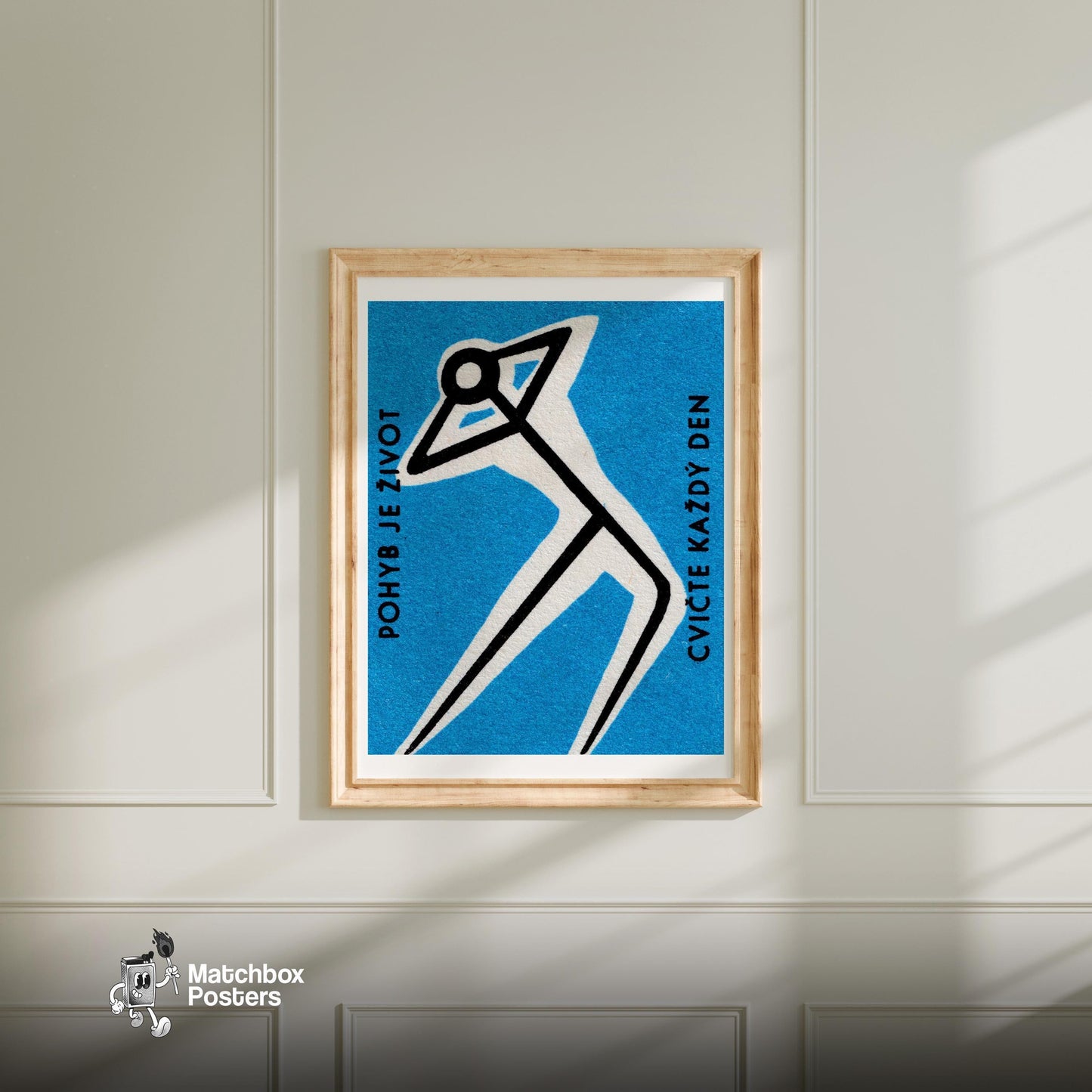 Stretching for Health - vintage matchbox label print - bedroom mockup