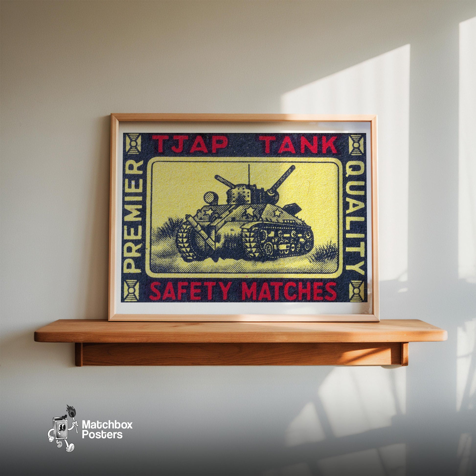 Army Tank - vintage matchbox label print - size comparison