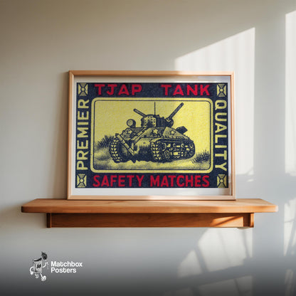 Army Tank - vintage matchbox label print - size comparison