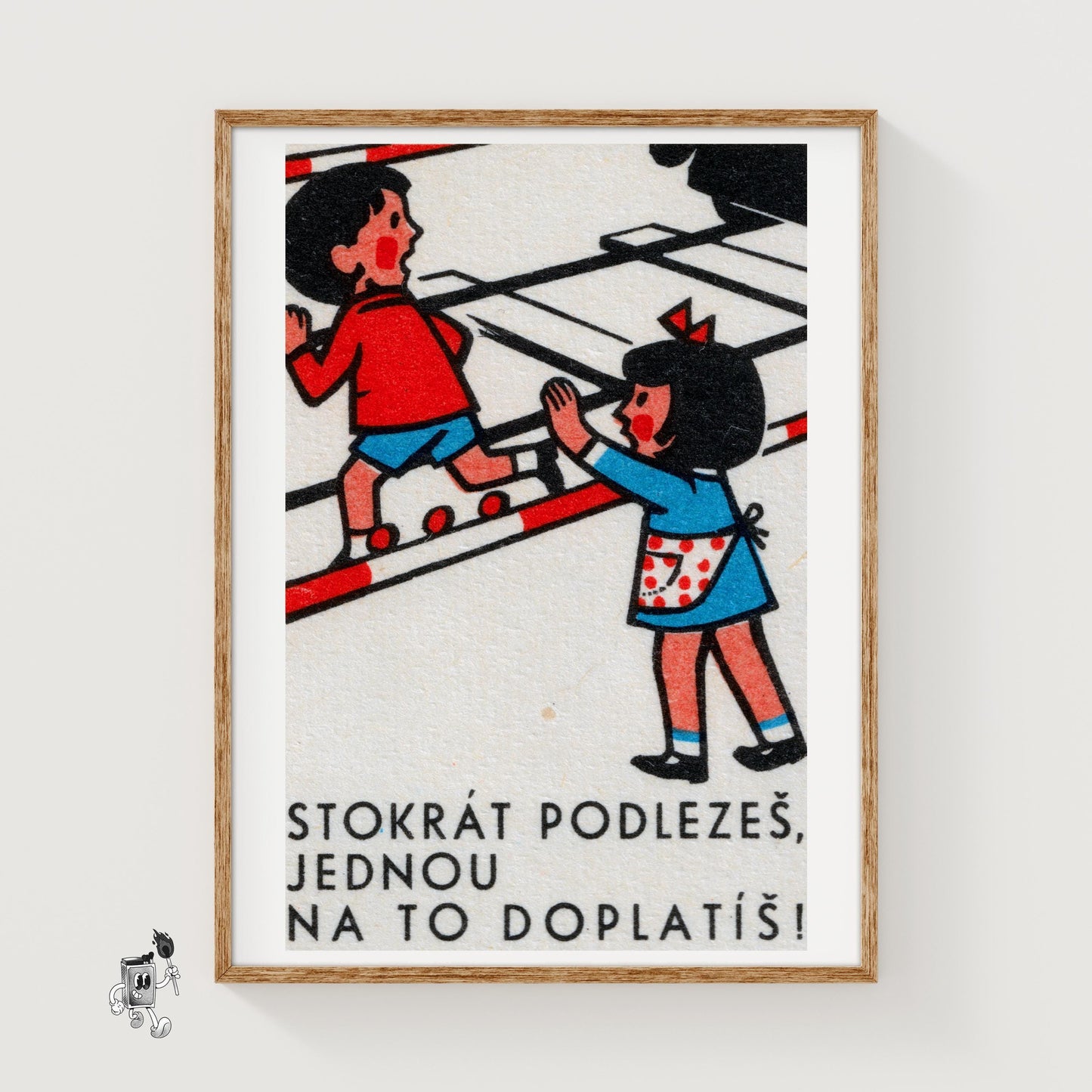 Children Climbing Barrier - vintage matchbox label print