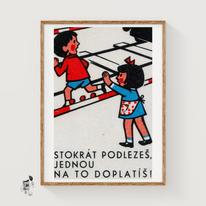 Children Climbing Barrier - vintage matchbox label print