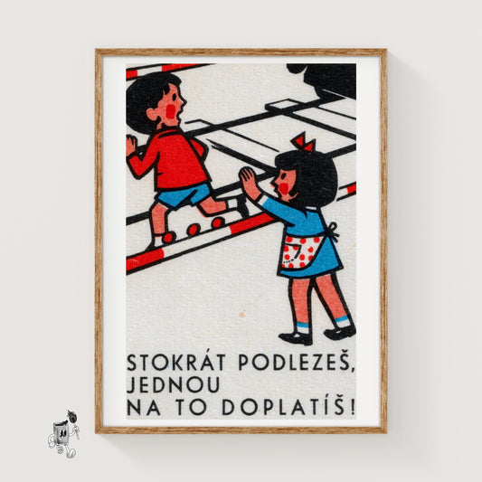 Children Climbing Barrier - vintage matchbox label print