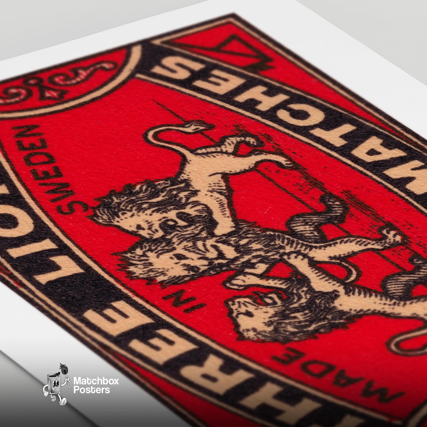Three Lions - vintage matchbox label print - close-up detail