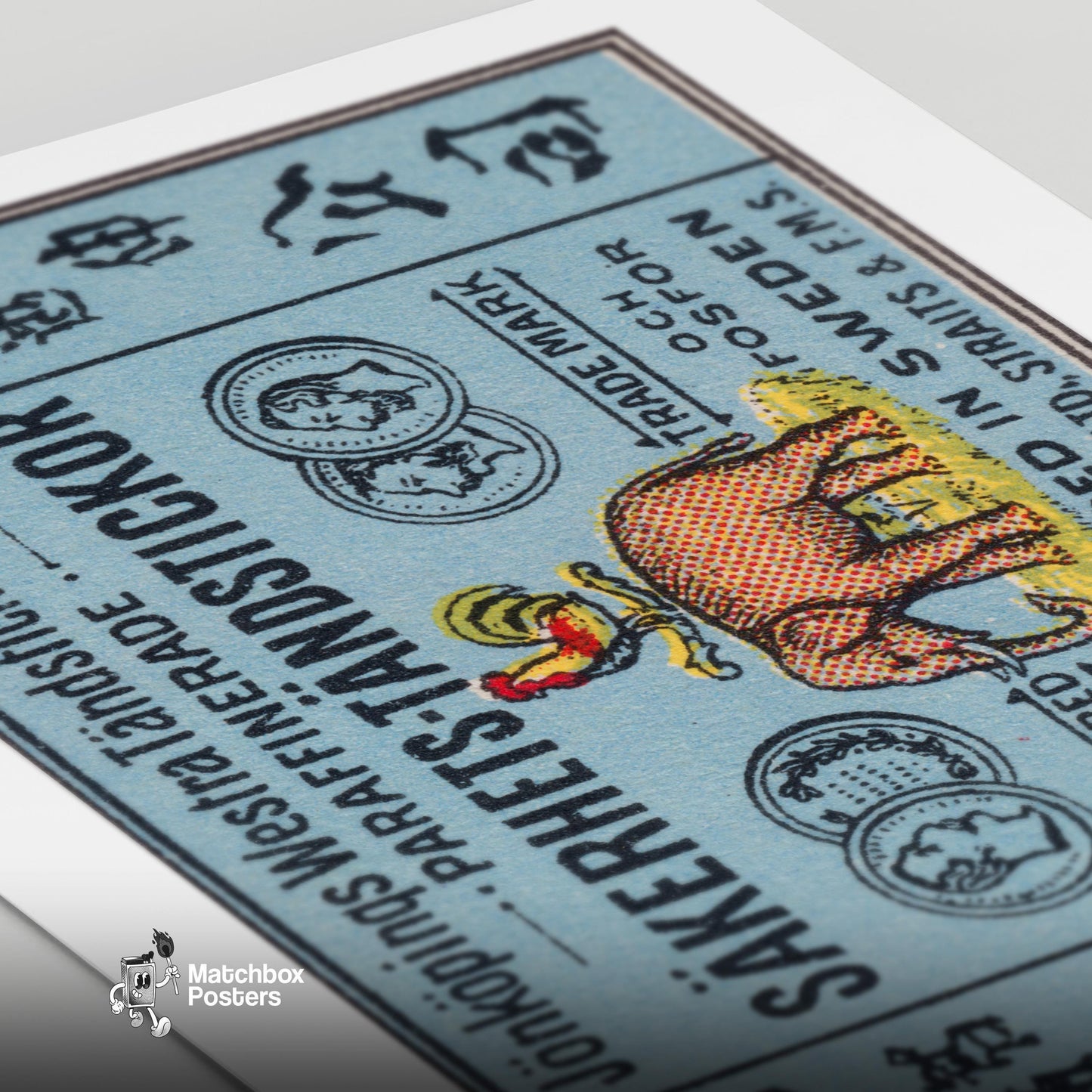 Rooster and Elephant - vintage matchbox label print - close-up detail