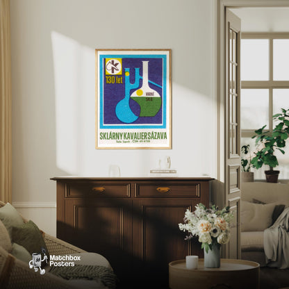 Chemistry Glassware - vintage matchbox label print - living room mockup