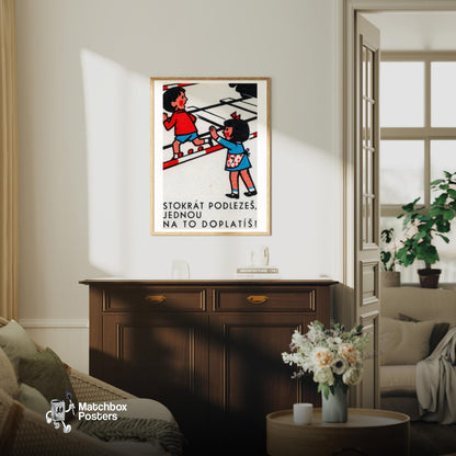 Children Climbing Barrier - vintage matchbox label print - living room mockup