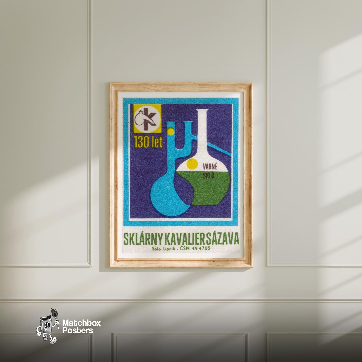 Chemistry Glassware - vintage matchbox label print - bedroom mockup