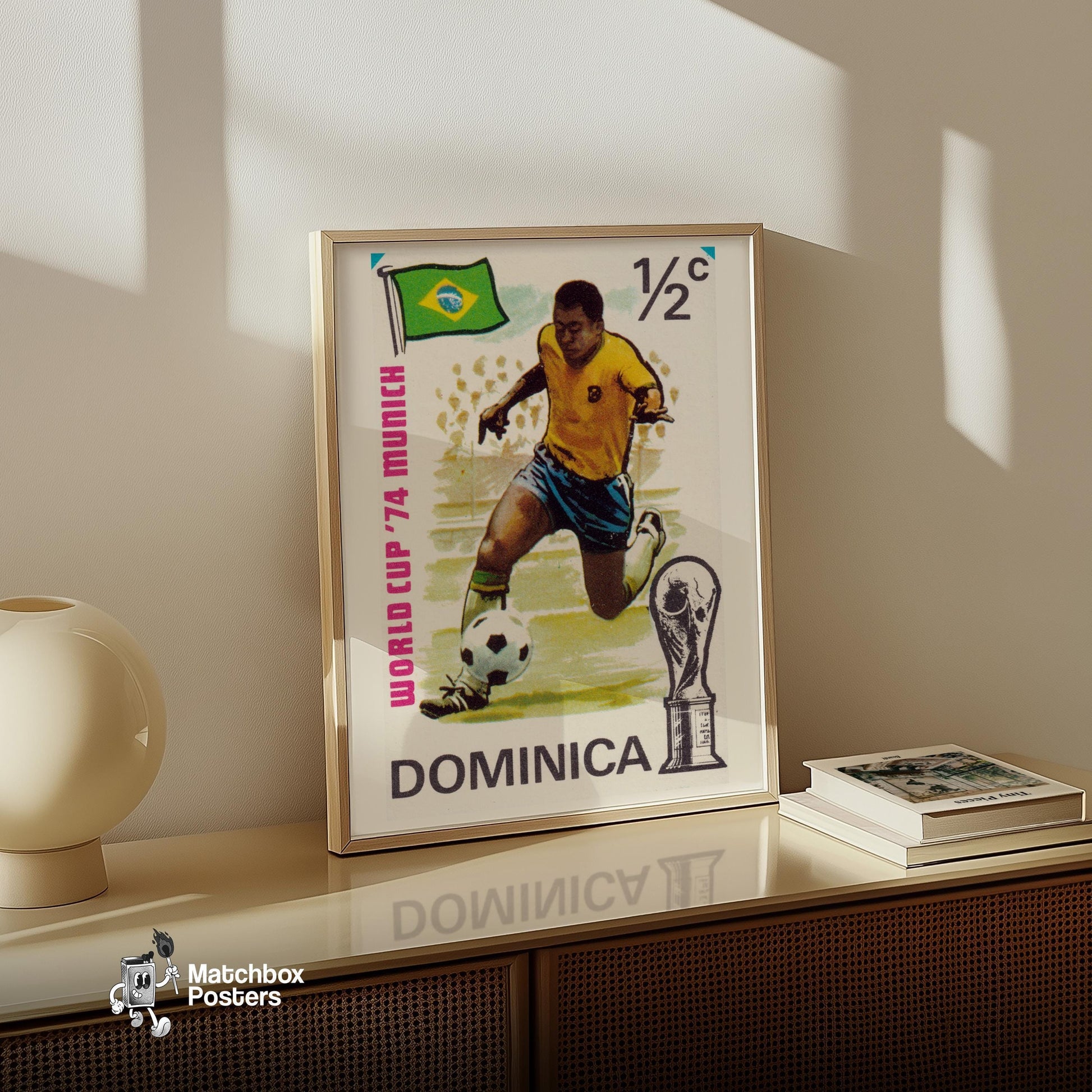 Football Player - vintage matchbox label print - size comparison