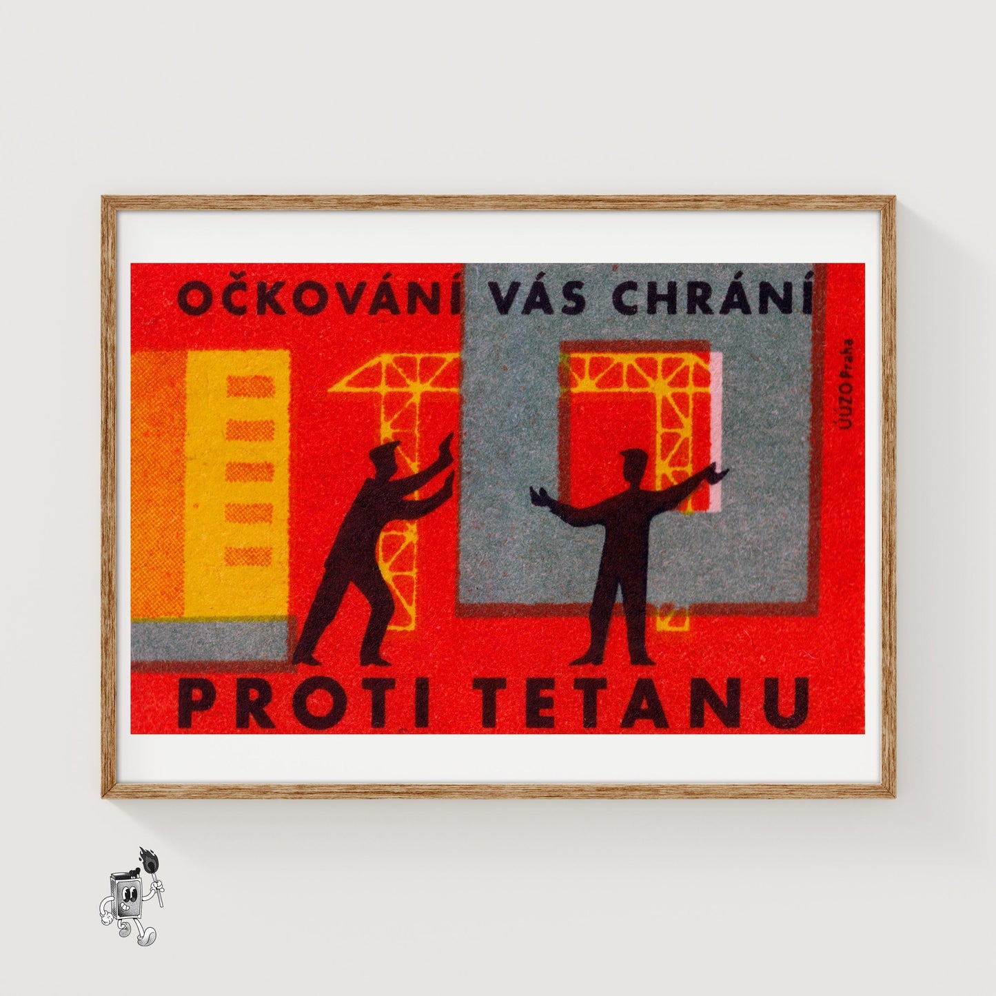 Two Silhouetted Figures Interacting - vintage matchbox label print