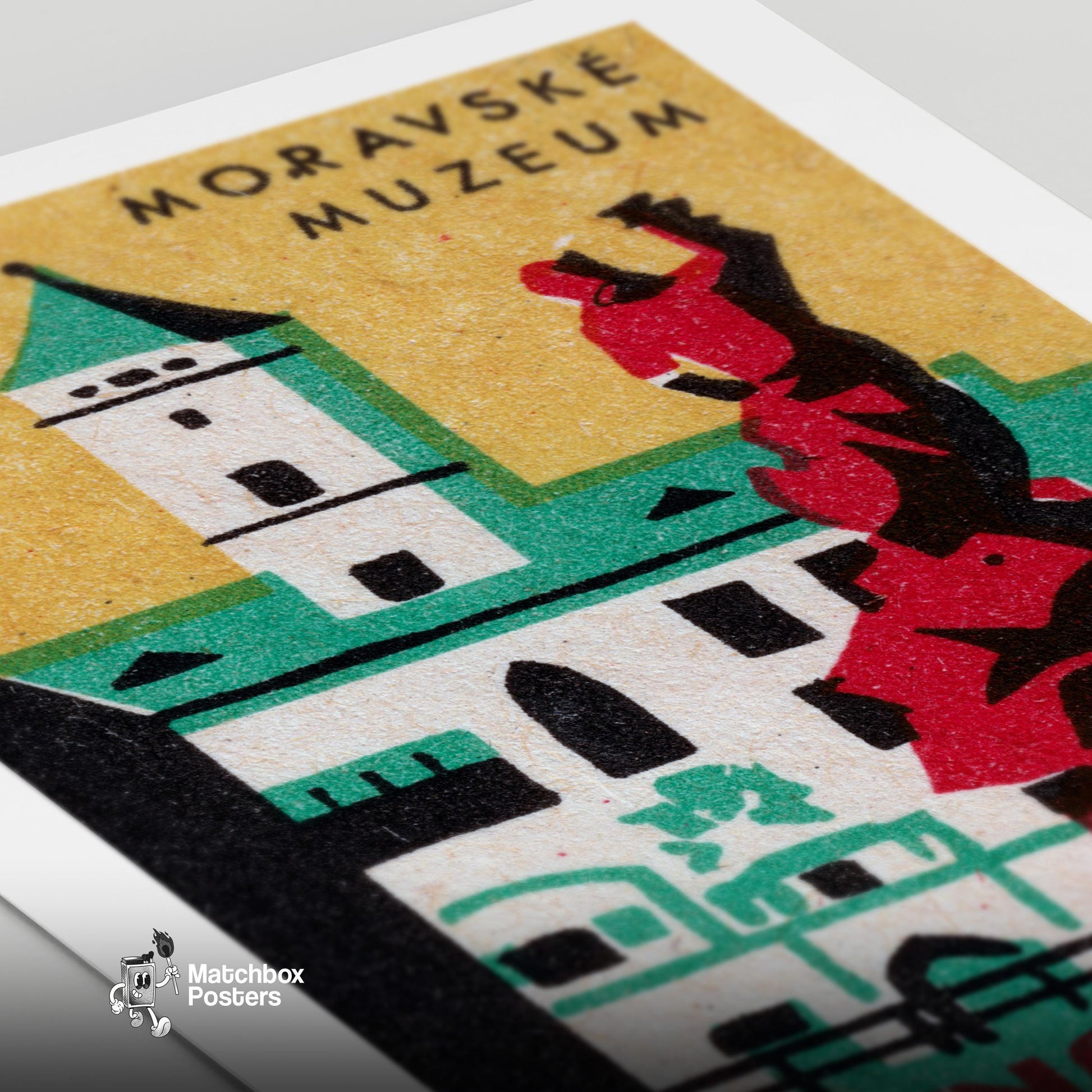 Moravské Muzeum - vintage matchbox label print - close-up detail